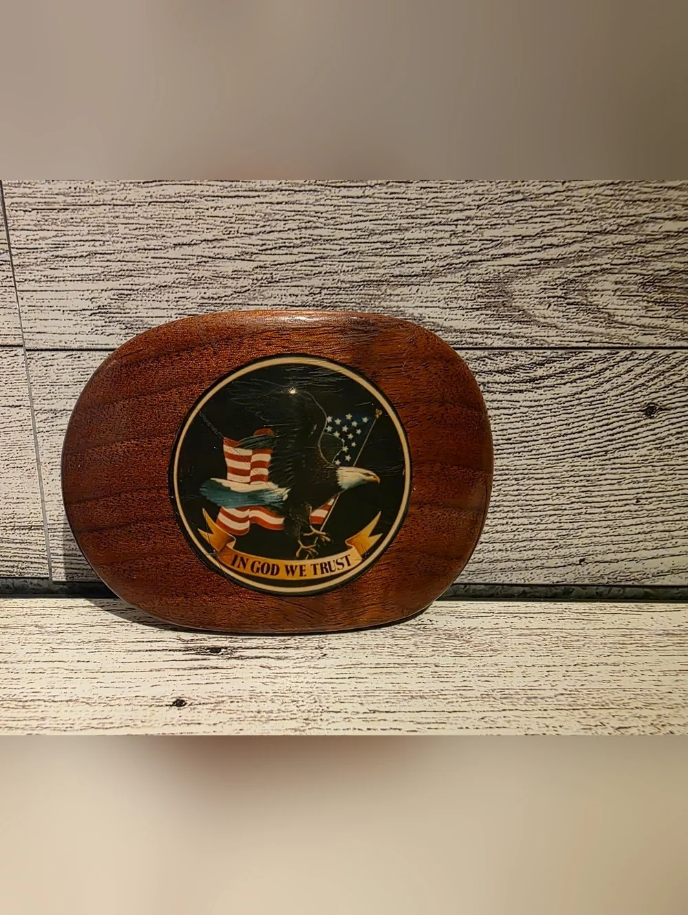 Patriotic Eagle Wood Belt Buckle- Brown